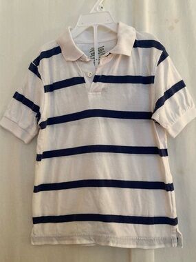 Place White Polo with Navy Stripes - Kids Size 5/6